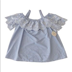 Hummingbird Light Blue Striped‎ Off Shoulder Blouse